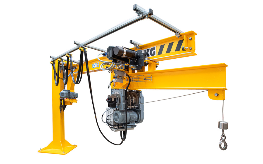 Telescopic jib crane with telescopic boom, manual or electric steering