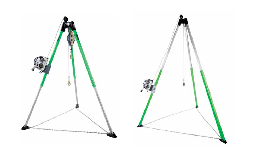 Aluminium personal rescue tripod with wich, fall-arrest and pulley full kit