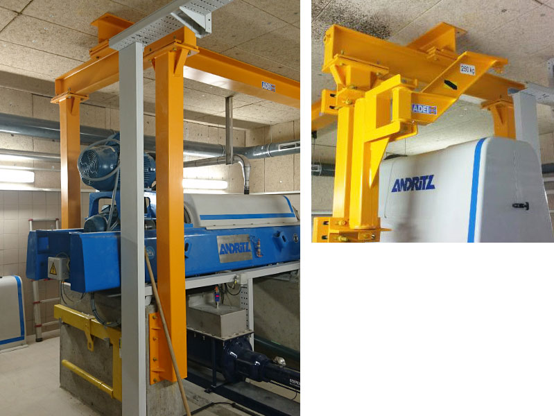 Articulated wall jib cranes integrated to a lifting structure.